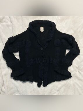Amano Vintage Black Wool Chunky Textured Cardigan SZ Medium/Large